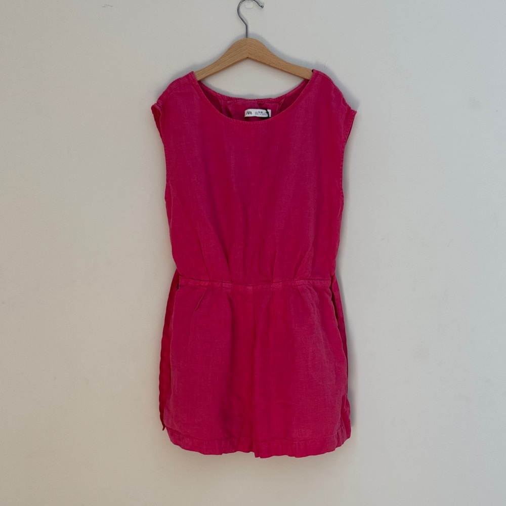 Zara Girls Fuchsia Pink Linen Jumpsuit Size 11-12 Pockets Open Back Unworn